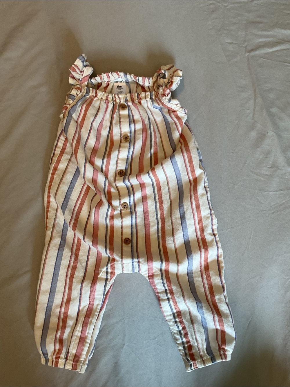 Carter's Cream Romper with Red and Blue Stripes